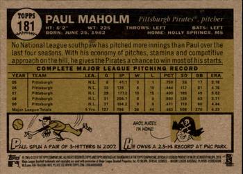2010 Topps Heritage #181 Paul Maholm Back