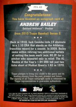 2010 Topps - Peak Performance Autographs #PPA-AB Andrew Bailey Back