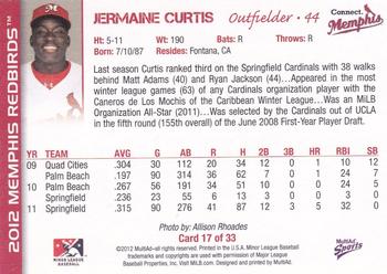 2012 MultiAd Memphis Redbirds #17 Jermaine Curtis Back