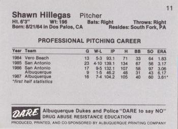 1987 Albuquerque Dukes Police #11 Shawn Hillegas Back