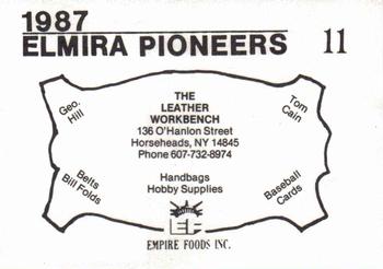 1987 Cain Elmira Pioneers Black #11 Sam Melton Back