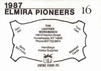 1987 Cain Elmira Pioneers Black #16 Vincent Degifico Back