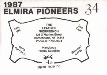 1987 Cain Elmira Pioneers Black #34 Paul Brown Back