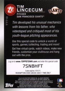 2010 Topps - Ticket to Topps Town #TTT10 Tim Lincecum Back