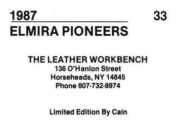 1987 Cain Elmira Pioneers Red #33 Mickey Pina Back