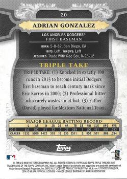 2014 Topps Triple Threads - Gold #20 Adrian Gonzalez Back