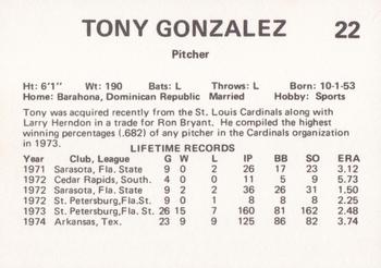 1975 Circle K Phoenix Giants #5 Tony Gonzalez Back