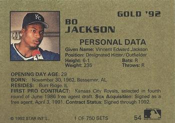 1992 Star Gold #54 Bo Jackson Back