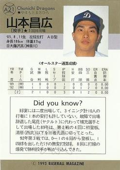 1993 BBM All-Star Game #A21 Masahiro Yamamoto Back