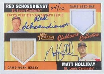2010 Topps Heritage - Clubhouse Collection Dual Relic Autographs #SH Red Schoendiest / Matt Holliday Front