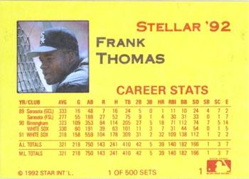 1992 Star Stellar #1 Frank Thomas Back