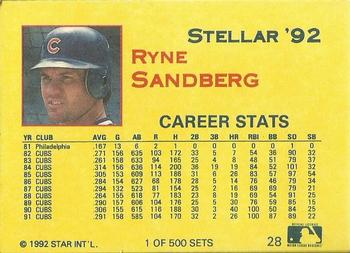1992 Star Stellar #28 Ryne Sandberg Back