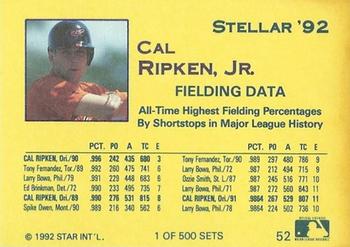 1992 Star Stellar #52 Cal Ripken Jr. Back