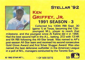 1992 Star Stellar #59 Ken Griffey Jr. Back