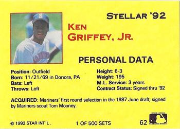 1992 Star Stellar #62 Ken Griffey Jr. Back