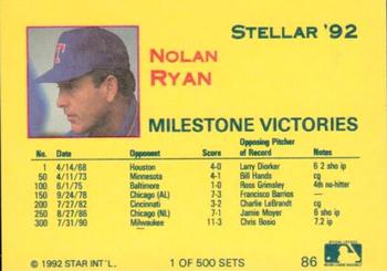1992 Star Stellar #86 Nolan Ryan Back