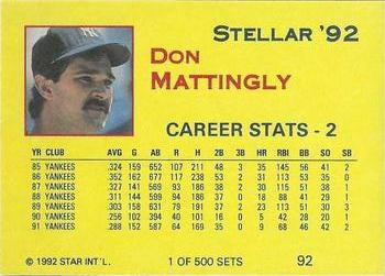 1992 Star Stellar #92 Don Mattingly Back