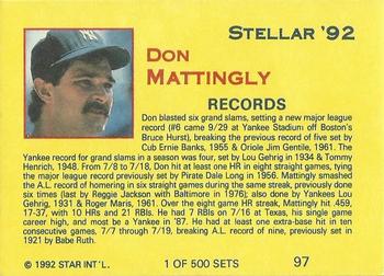 1992 Star Stellar #97 Don Mattingly Back