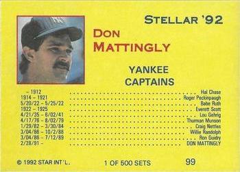 1992 Star Stellar #99 Don Mattingly Back