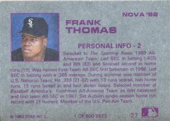 1992 Star Nova #27 Frank Thomas Back