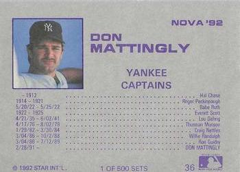 1992 Star Nova #36 Don Mattingly Back