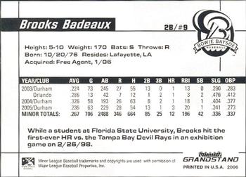 2006 Grandstand Bowie Baysox #NNO Brooks Badeaux Back