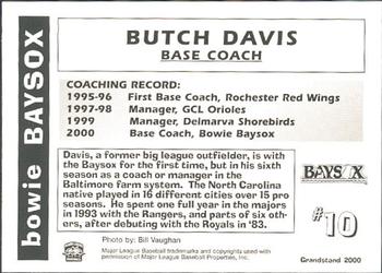 2000 Grandstand Bowie Baysox #NNO Butch Davis Back