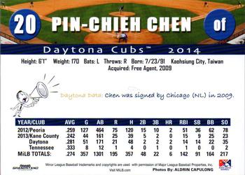 2014 Grandstand Daytona Cubs #NNO Pin-Chieh Chen Back
