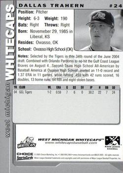 2005 Choice West Michigan Whitecaps #24 Dallas Trahern Back