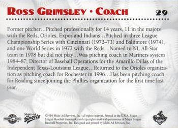 1998 Multi-Ad Reading Phillies #29 Ross Grimsley Back