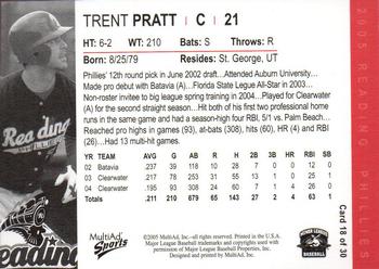 2005 MultiAd Reading Phillies #18 Trent Pratt Back