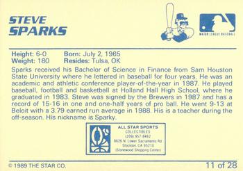 1989 Star Stockton Ports - Platinum #11 Steve Sparks Back