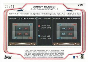 2014 Bowman Chrome - Bubbles Refractor #209 Corey Kluber Back