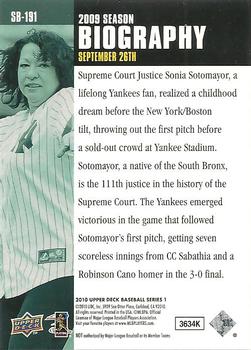 2010 Upper Deck - Season Biography #SB-191 Sonia Sotomayor Back
