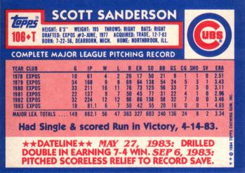 1984 Topps Traded #106T Scott Sanderson Back