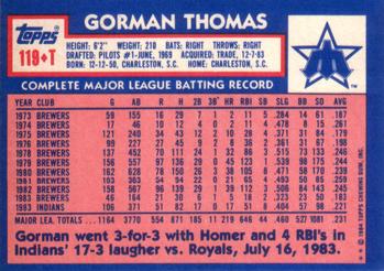 1984 Topps Traded #119T Gorman Thomas Back