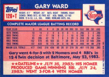 1984 Topps Traded #126T Gary Ward Back