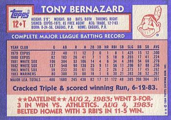 1984 Topps Traded #12T Tony Bernazard Back