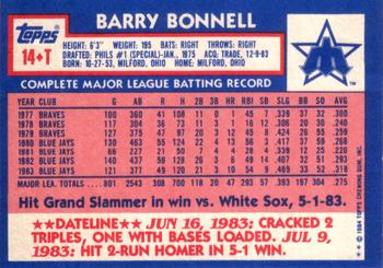 1984 Topps Traded #14T Barry Bonnell Back