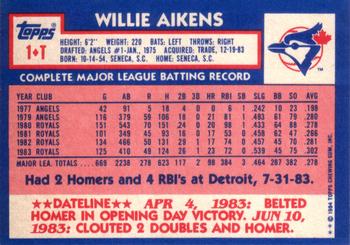 1984 Topps Traded #1T Willie Aikens Back