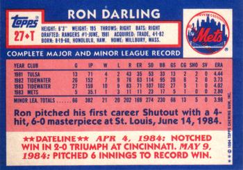 1984 Topps Traded #27T Ron Darling Back