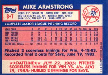 1984 Topps Traded #3T Mike Armstrong Back