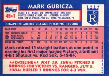 1984 Topps Traded #45T Mark Gubicza Back