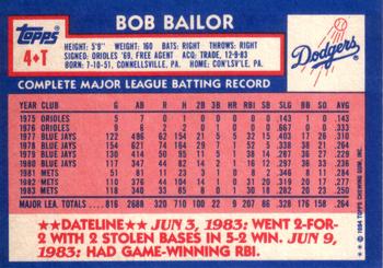 1984 Topps Traded #4T Bob Bailor Back