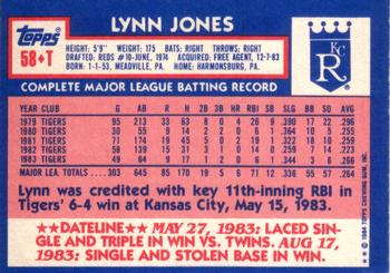 1984 Topps Traded #58T Lynn Jones Back