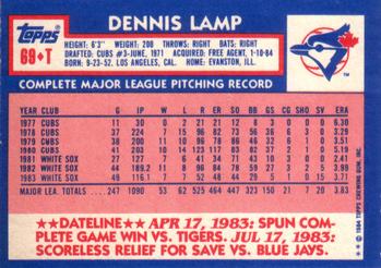 1984 Topps Traded #69T Dennis Lamp Back