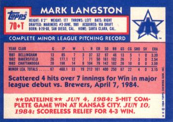 1984 Topps Traded #70T Mark Langston Back
