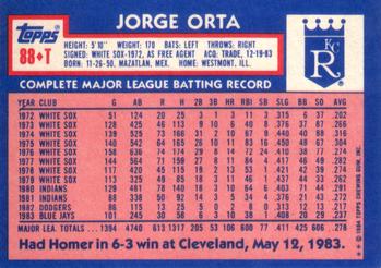 1984 Topps Traded #88T Jorge Orta Back