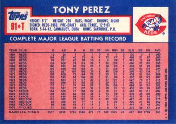 1984 Topps Traded #91T Tony Perez Back