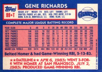 1984 Topps Traded #99T Gene Richards Back